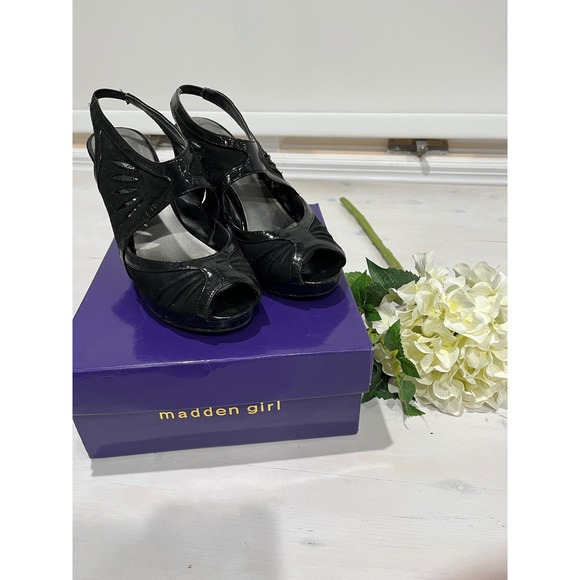 Madden Girl Black Slingback Heels Peep Toe Platform Pumps Party Shoes - Picture 1 of 10